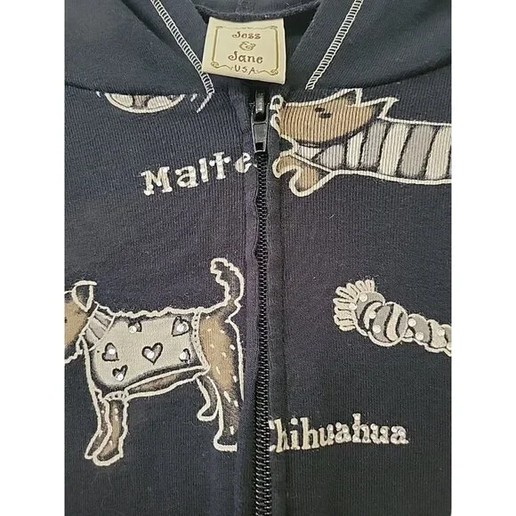 Jess and Jane Dog Town Hooded Sweatshirt Full Zip Rhinestone Black 3X - Picture 3 of 8